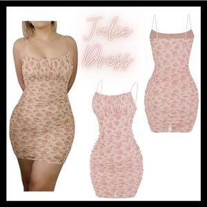 Floral Ruched Bodycon Mini double layer Dress